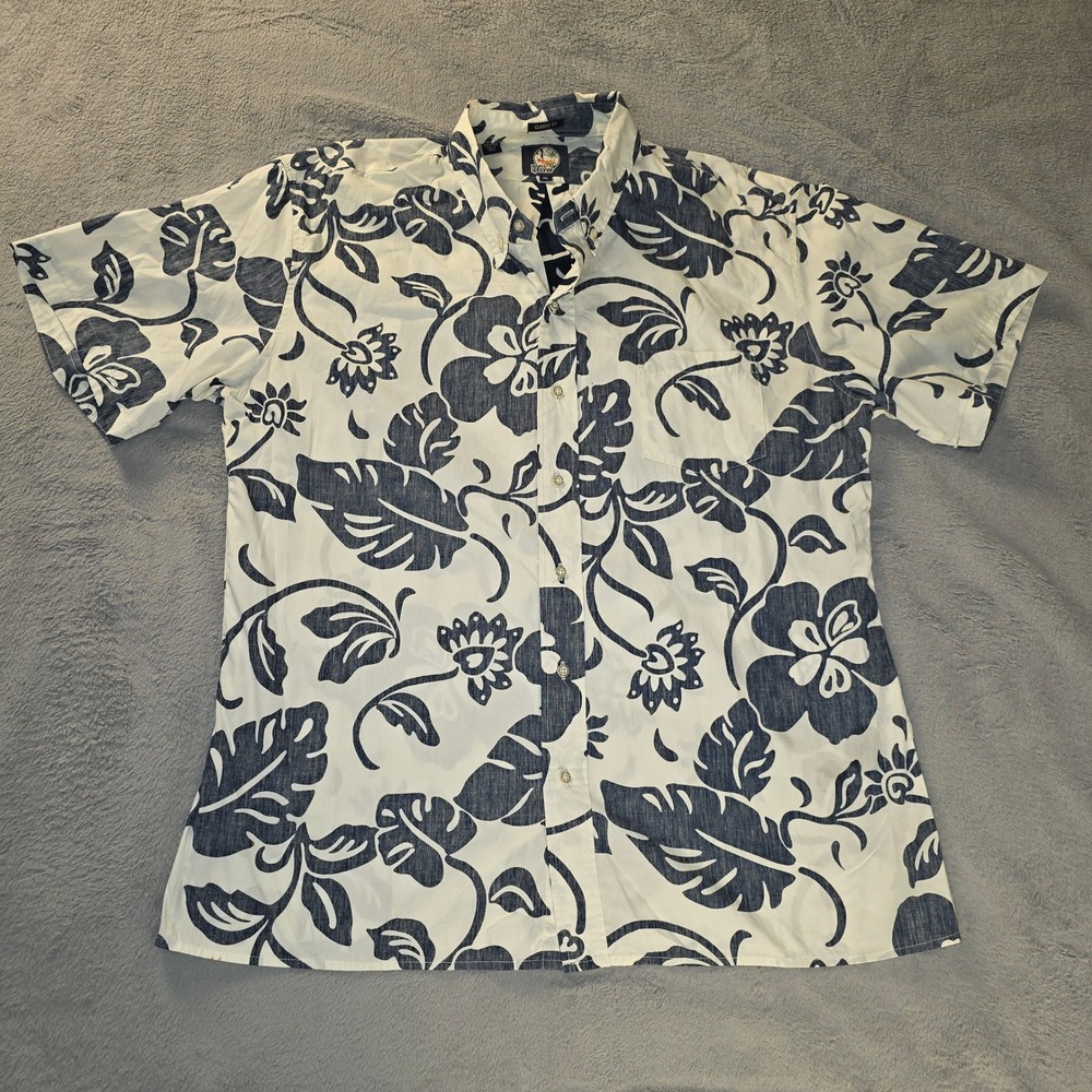 Reyn Spooner Mens XL Classic Fit Floral Hibiscus Button Down Shirt Navy White